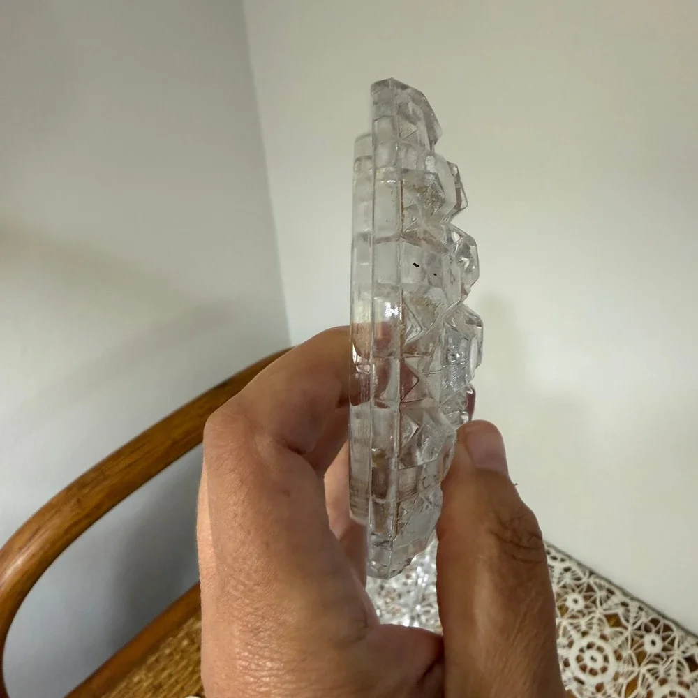 Vintage Glass Diamond Point Clear Covered Candy Dish Footed Oval 5in